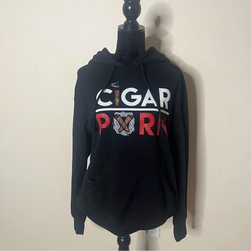 Thread Fast Apparel Men’s Black Cigar Porn Pullover‎ Drawstring Hoodie Sz L